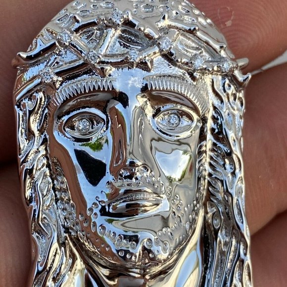 REAL VS Natural Diamond Solid Sterling Silver Jesus Piece HIP HOP Iced - Picture 5 of 10